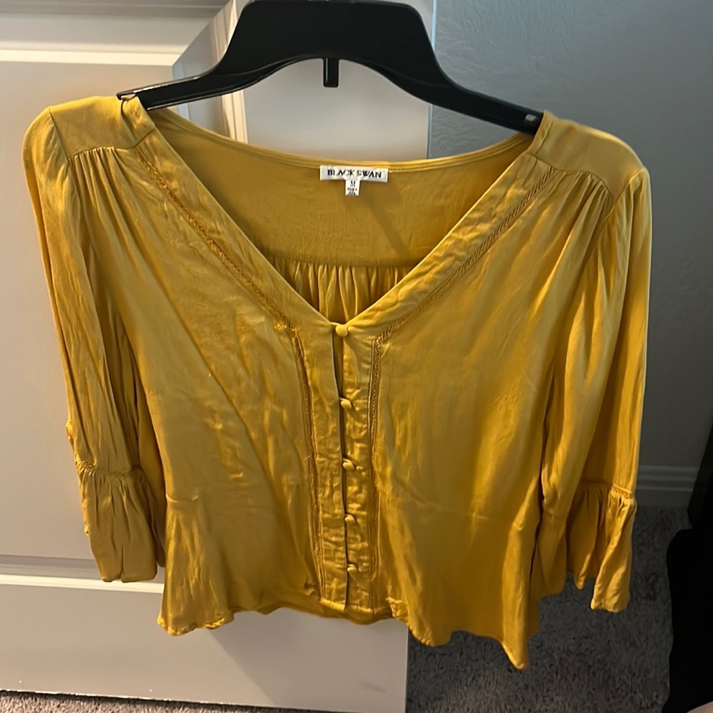 Yellow button down blouse